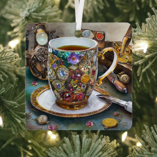 Tea Time With The Time Traveler Metal Ornament