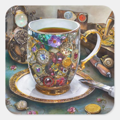 Tea Time With The Time Traveler Square Sticker