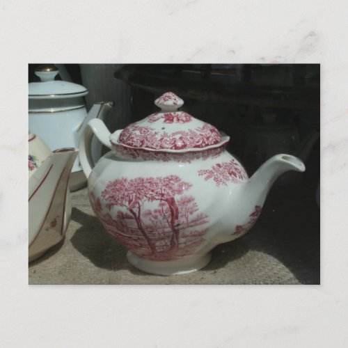 Tea Time with vintage English Teapot PostC Postcard