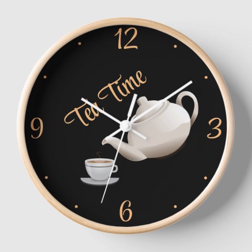 Tea Time Wood Framed Wall Clock