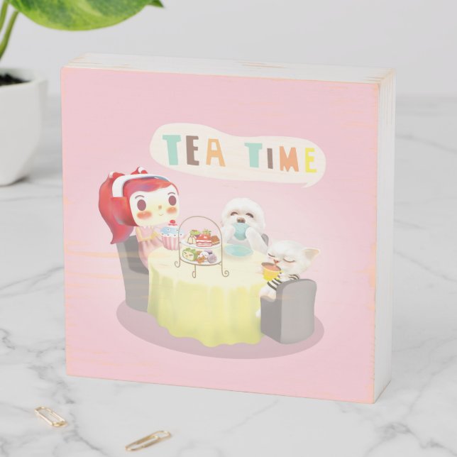 Tea Time Wooden Box Sign (In Situ Horizontal)