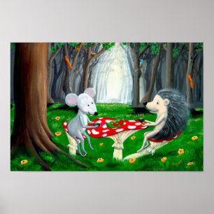 Tea Time Woodland Nursery Mouse & Hedgehog Poster