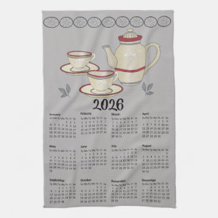 Tea Towel Calendar 2026 Cups and Teapot