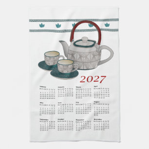 Tea Towel Calendar 2027 Cups and Teapot