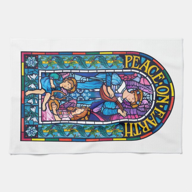 Tea Towel ‘Peace on Earth’ stained glass. (Horizontal)