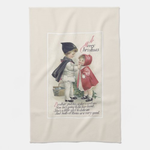 TEA TOWEL  VINTAGE CHRISTMAS CHILDREN