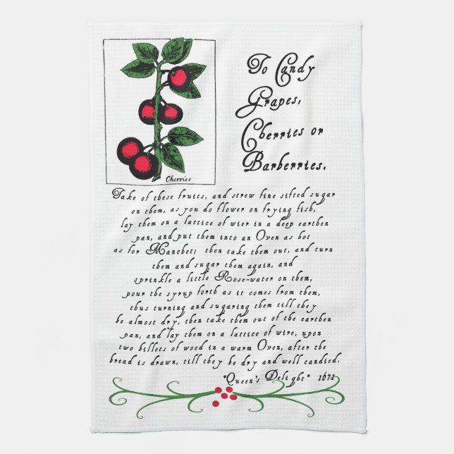 Tea Towel with Antique Recipe and Illustration (Vertical)