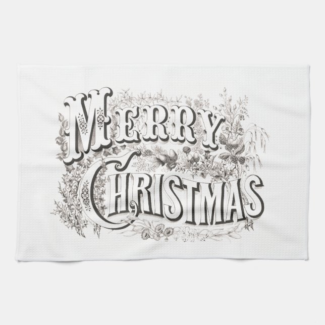TEA TOWELWITH VINTAGE "MERRY CHRISTMAS" KITCHEN TOWEL (Horizontal)