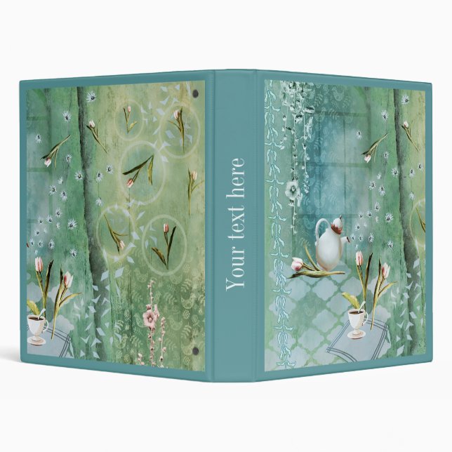 Tea Tulips Green Personalized 3 Ring Binder (Background)