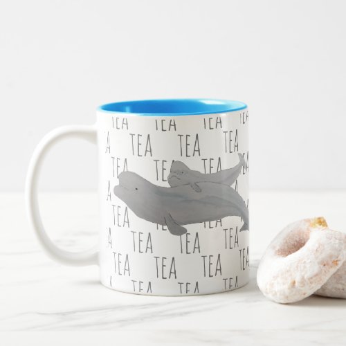 Tea Watercolor Ocean Animal Mother Baby Beluga Two_Tone Coffee Mug
