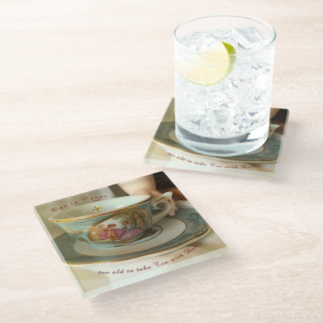 Tea with Dolls Glass Coaster (Angled)