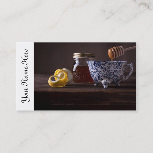 Tea with lemon and honey business card template