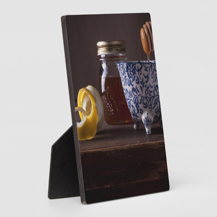 Tea with lemon and honey plaque