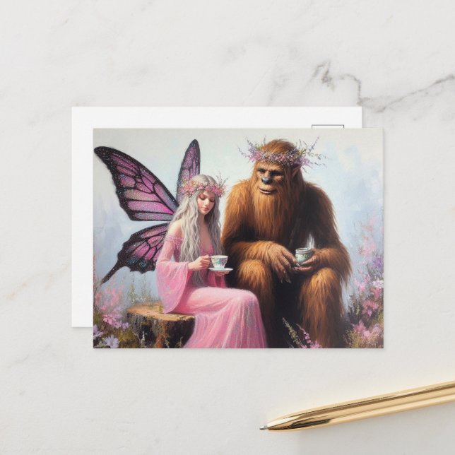 Tea With Sasquatch and the Fairy Postcard (Front/Back In Situ)
