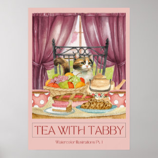 "Tea with Tabby" Watercolor Art Poster