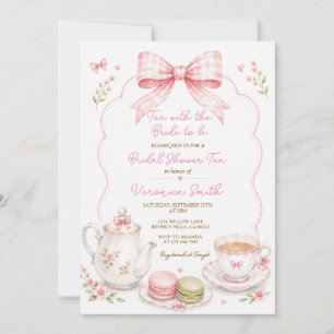 Tea with the Bride Pink Bow Bridal shower Invitation