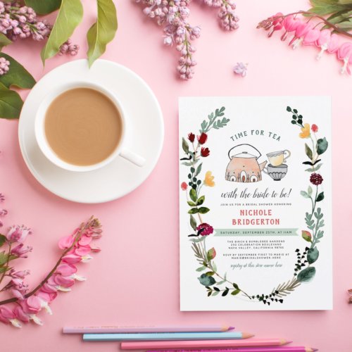 Tea With The Bride To Be  Floral Bridal Shower Invitation