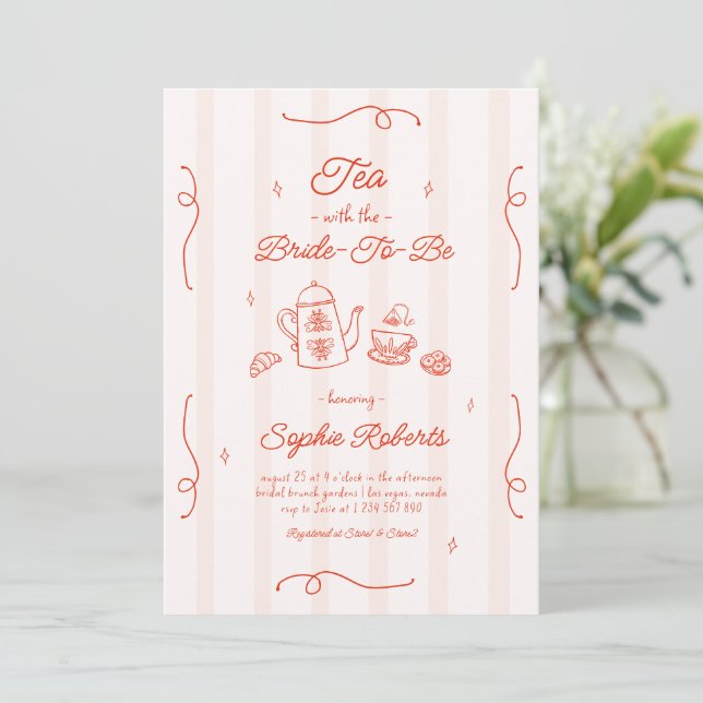 Tea with the Bride to be Hand Drawn Bridal Shower Invitation (Standing Front)
