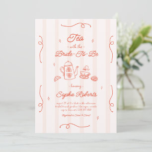 Tea with the Bride to be Hand Drawn Bridal Shower Invitation