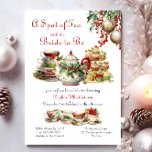 Tea with the Bride Vintage Christmas Bridal Shower Invitation<br><div class="desc">A Spot of Tea with the Bride to Be .. Christmas Bridal Shower invitation. The design features christmassy teapot, tea cups and vintage cake stand full of festive cupcakes. Bridgerton inspired, regency era, tea party theme for a December or holiday season bridal shower. Quintessentially British English title - which is...</div>