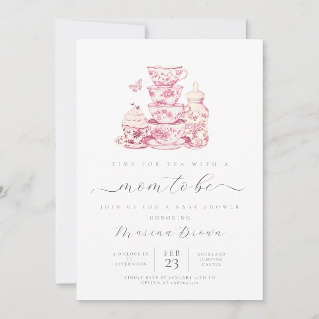 Tea with the mom to be baby shower invitation (Front)