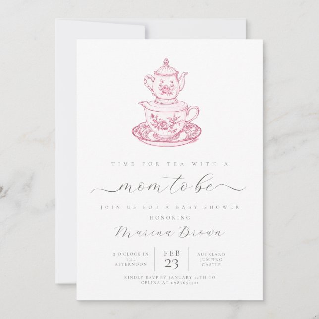 Tea with the mom to be baby shower invitation (Front)