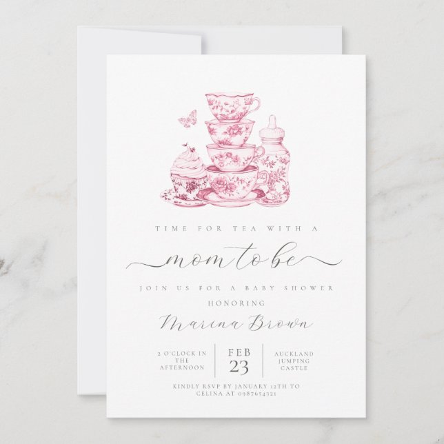 Tea with the mom to be baby shower invitation (Front)