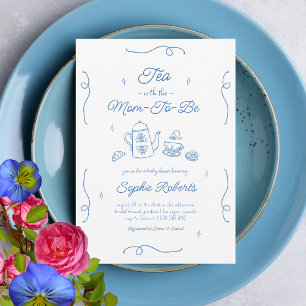 Tea with the Mom to be Hand Drawn Baby Shower Invitation