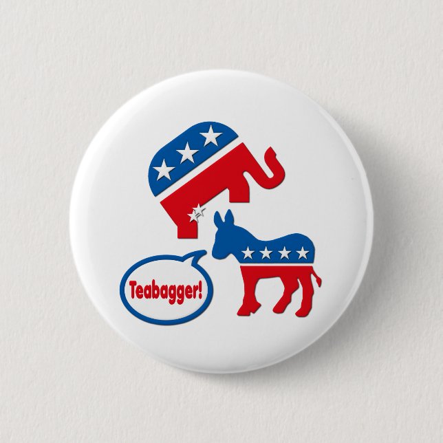 Teabagger Republican Democrat Tea Party Politics Pinback Button (Front)