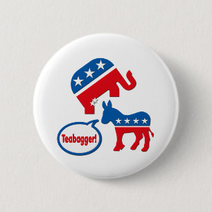 Teabagger Republican Democrat Tea Party Politics Pinback Button