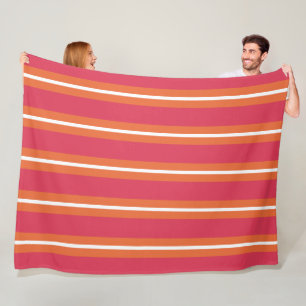 Teaberry and Mandarin Stripes Fleece Blanket