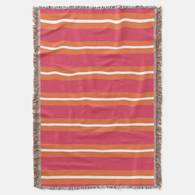 Teaberry and Mandarin Stripes Throw Blanket (Front Vertical)