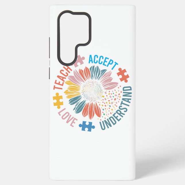 "Teach Accept Love Understand" Puzzle Piece Flower Samsung Galaxy Case (Back)