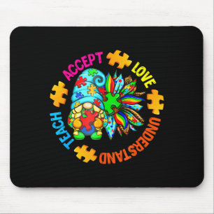 Teach accept understand love autism gnome sunflowe mouse pad