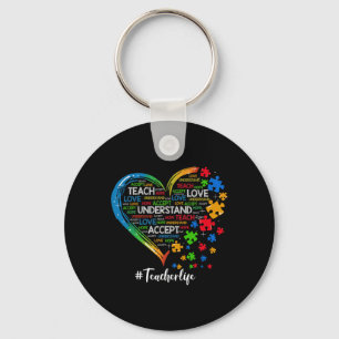 Teach Accept Understand Love Teacher Heart Autism Keychain