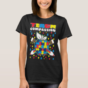 Teach Compassion Puzzle Piece Teacher Autism Aware T-Shirt