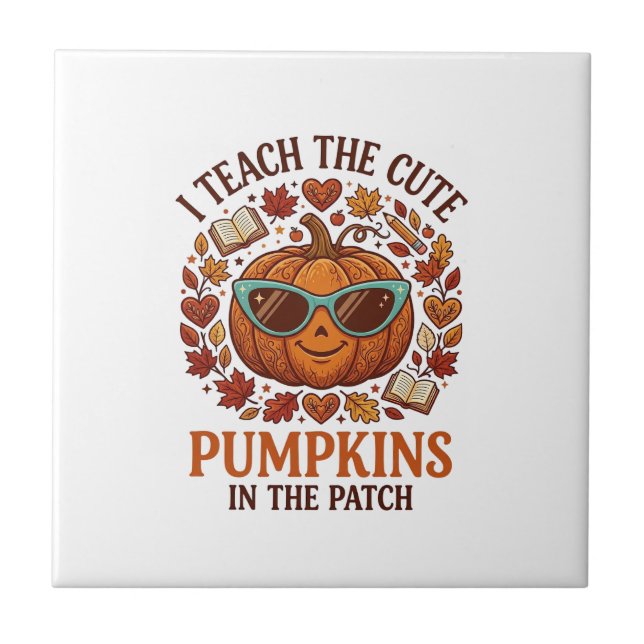 Teach Cute Pumpkins Patch Halloween Sunglasses_1 Ceramic Tile (Front)