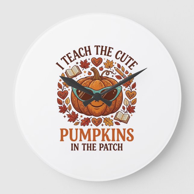 Teach Cute Pumpkins Patch Halloween Sunglasses_1 Large Clock (Front)