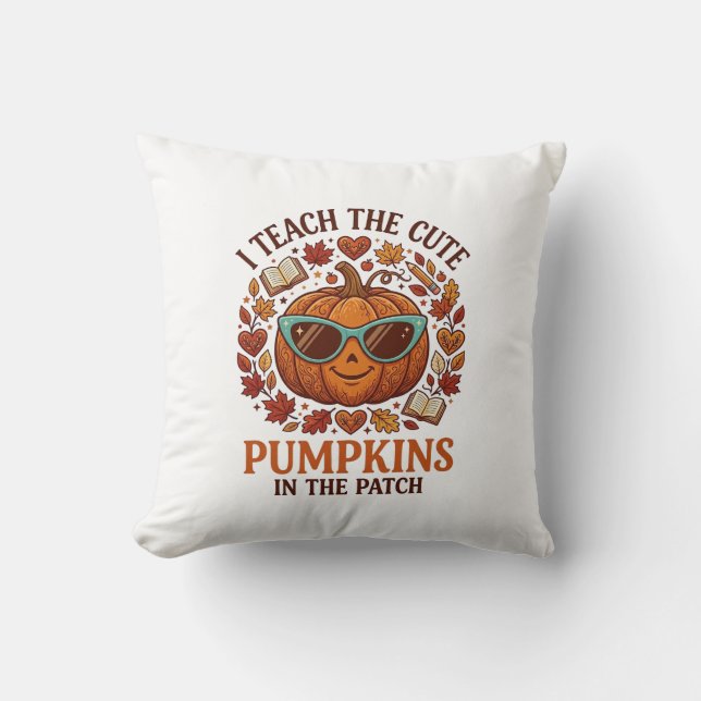 Teach Cute Pumpkins Patch Halloween Sunglasses_1 Throw Pillow (Front)