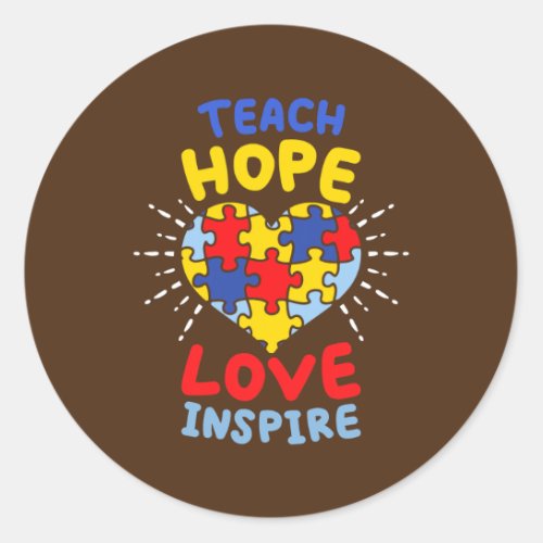 Teach Hope Love Inspire Funny Heart Puzzle Classic Round Sticker