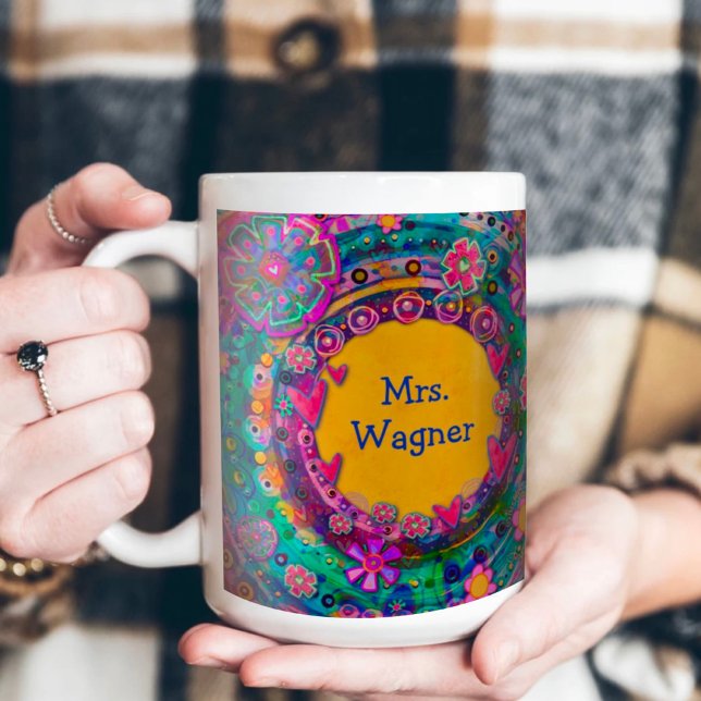 Teach Inspire Pretty Floral Teacher Name  Coffee Mug (Creator Uploaded)