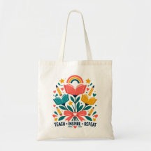 Teach Inspire Repeat Botanical Teacher Tote Bag