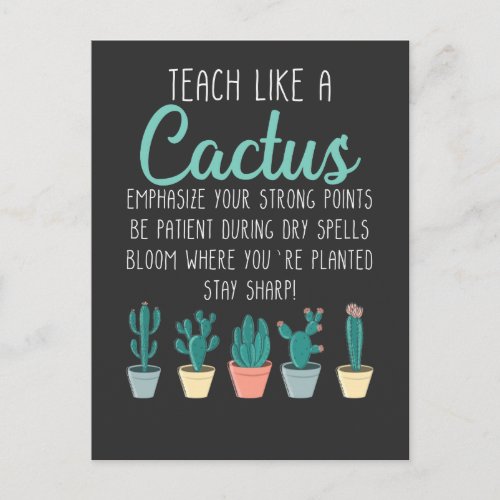 Teach Like A Cactus Teacher Back To School Postcard