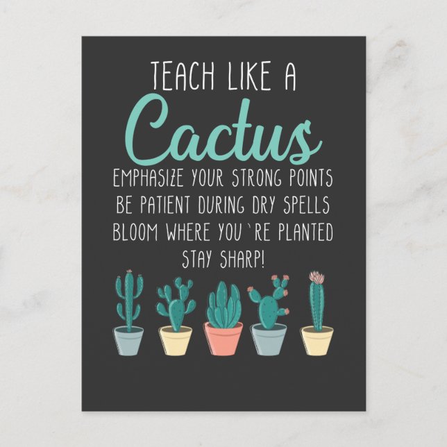 Teach Like A Cactus Teacher Back To School Postcard (Front)