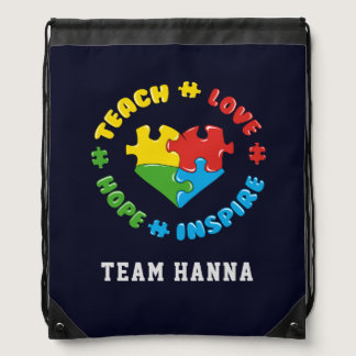 Teach Love Hope Inspire Autism Awareness Custom Drawstring Bag