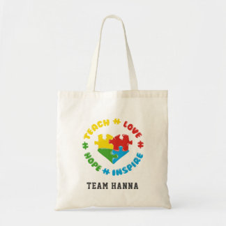 Teach Love Hope Inspire Autism Awareness Custom Tote Bag
