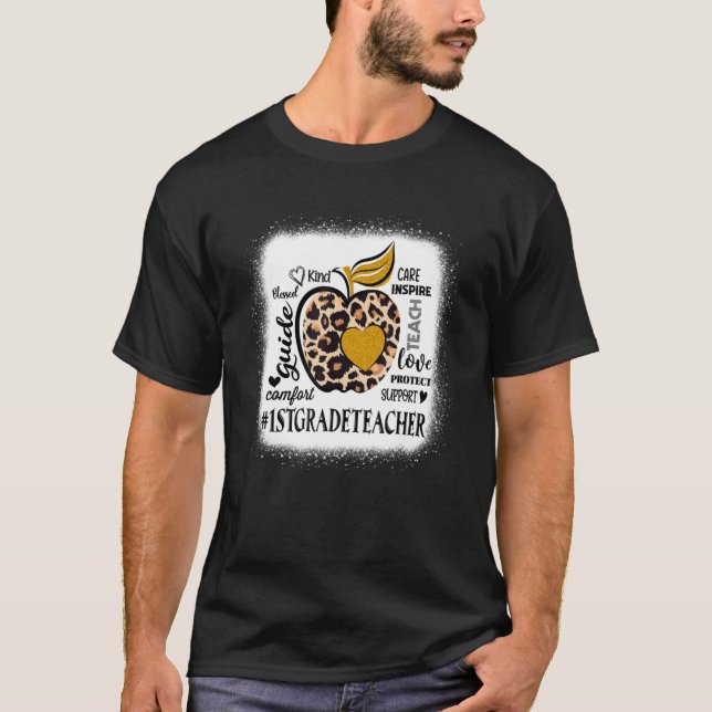 Teach Love Inspire 1st Grade Teacher Leopard Back  T-Shirt (Front)