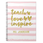 Teach Love Inspire | Blush Pink Grunge Stripes Notebook Teach Love Inspire | Blush Pink Grunge Stripes Notebook