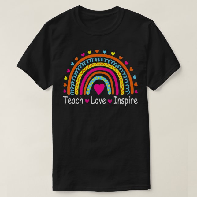 Teach Love Inspire Boho Leopard Rainbow Teacher Li T-Shirt (Design Front)