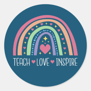 Teach Love Inspire Boho Rainbow Cute Proud Classic Round Sticker